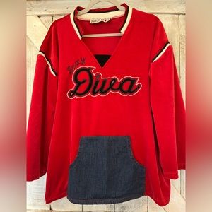 VTG 80’s Erica Brooke Red Velour & Denim Pullover Sexy Diva Retro Plus Size Top